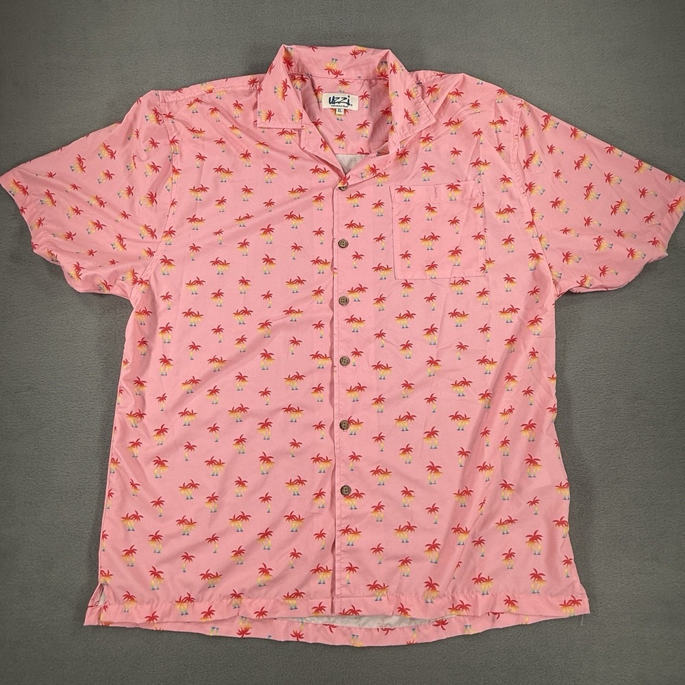 uzzi amphibious gear shirt Gay Pride Palm Tree Pattern Pink Button Up Men's XL